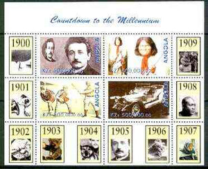 Angola 1999 Countdown to the Millennium #01 (1900-1909) perf sheetlet containing 4 values (Einstein, Rolls Royce, Geronimo, Baseball) unmounted mint