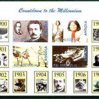 Angola 1999 Countdown to the Millennium #01 (1900-1909) imperf sheetlet containing 4 values (Einstein, Rolls Royce, Geronimo, Baseball) unmounted mint