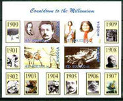 Angola 1999 Countdown to the Millennium #01 (1900-1909) imperf sheetlet containing 4 values (Einstein, Rolls Royce, Geronimo, Baseball) unmounted mint