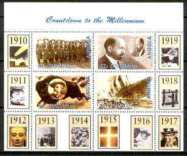 Angola 1999 Countdown to the Millennium #02 (1910-1919) perf sheetlet containing 4 values (Girl Guides, Du Bois, Buffalo Bill & Titanic) unmounted mint