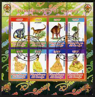 Congo 2010 Disney & Dinosaurs #1 perf sheetlet containing 8 values with Scout Logo fine cto used