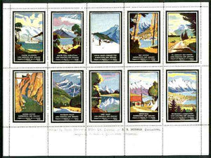 New Zealand - Tourism sheetlet containing 10 perf labels depicting various views (produced for A R Skinner)