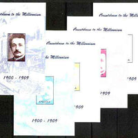 Angola 1999 Countdown to the Millennium #01 (1900-1909) souvenir sheet (Einstein & Railway) the set of 5 imperf progressive proofs comprising various 2,3 & 4-colour combinations plus all 5 colours unmounted mint