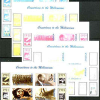 Angola 1999 Countdown to the Millennium #02 (1910-1919) sheetlet containing 4 values (Girl Guides,Du Bois, Buffalo Bill & Titanic) the set of 5 imperf progressive proofs comprising various 2,3 & 4-colour combinations plus all 5 colours unmounted mint