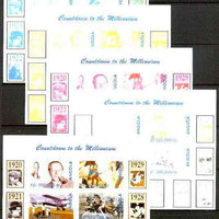 Angola 1999 Countdown to the Millennium #03 (1920-1929) sheetlet containing 4 values (A A Milne, Tintin, Flying Doctors & Ben Hur) the set of 5 imperf progressive proofs comprising various 2,3 & 4-colour combinations plus all 5 colours unmounted mint