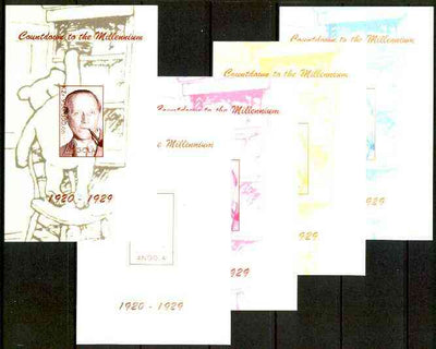 Angola 1999 Countdown to the Millennium #03 (1920-1929) souvenir sheet (A A Milne & Winnie the Pooh) the set of 5 imperf progressive proofs comprising various 2,3 & 4-colour combinations plus all 5 colours unmounted mint