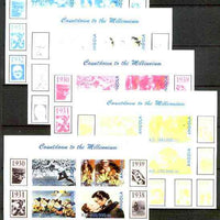 Angola 1999 Countdown to the Millennium #04 (1930-1939) sheetlet containing 4 values (J Owens, King Kong, Snow White & Gone With the Wind) the set of 5 imperf progressive proofs comprising various 2,3 & 4-colour combinations plus ……Details Below