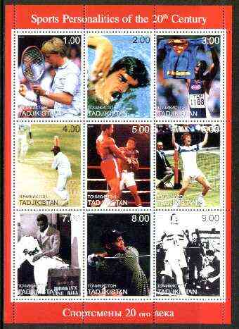 Tadjikistan 1999 Sports Personalities of the 20th Century perf sheetlet containing complete set of 9 values unmounted mint