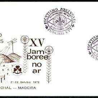Portugal 1972 illustrated cover (Scout making radio broadcast) for 15th Funchal Scout Jamboree, 20c Windmill stamp with special cancel