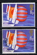 Great Britain 1975 Sailing 8p unmounted mint with black omitted plus normal, SG 981a