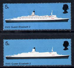 Great Britain 1969 British Ships 5d (RMS QE2) unmounted mint with grey (superstructure etc) omitted plus normal, SG 778b