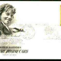 United Nations (NY) 1972 Amelia Earhart 9c illustrated postal stationery card with first day cancel