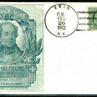 United States 1952 Famous Irish illustrated cover for Thomas Moore with ERIN (NY) cancel