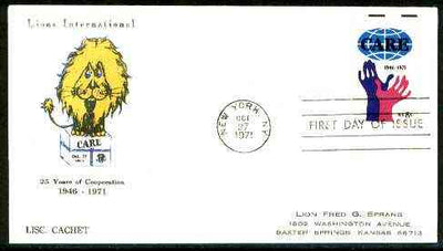 United States 1952 Lions International 25th Anniversary illustrated cover bearing Care stamp with first day cancel