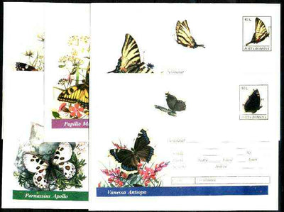 Rumania 1994 Butterflies set of 5 illustrated postal stationery envelopes (60L values) unused and pristine (limited edition)