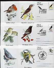 Rumania 1996 Birds set of 6 deluxe edition postal stationery cards (50L values) each with 'Bird' cancellation (Limited edition)