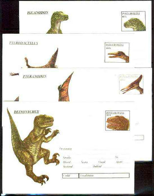 Rumania 1994 Prehistoric Animals set of 4 illustrated postal stationery envelopes (60L values) unused (limited edition)