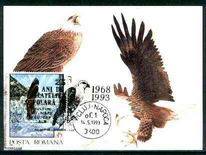 Rumania 1992 American Bald Eagle 6L (as SG 5478) on maximum card with special illustrated 'Eagle' cancellation