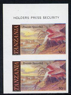 Tanzania 1986 John Audubon Birds 30s (Roseate Spoonbill) in unmounted mint imperf pair (as SG 467)*