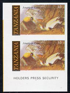 Tanzania 1986 John Audubon Birds 10s (American Eider) in unmounted mint imperf pair (as SG 465)*