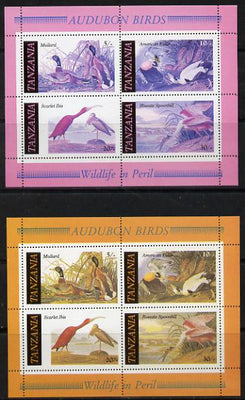 Tanzania 1986 John Audubon Birds m/sheet with yellow omitted plus normal both unmounted mint (SG MS 468)