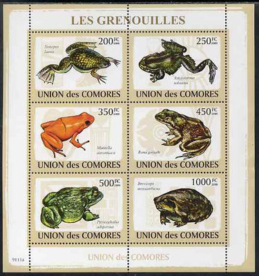 Comoro Islands 2009 Frogs perf sheetlet containing 6 values unmounted mint