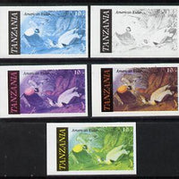 Tanzania 1986 John Audubon Birds 10s (American Eider) set of 5 unmounted mint imperf progressive colour proofs incl all 4 colours (as SG 465)