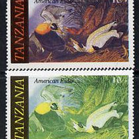 Tanzania 1986 John Audubon Birds 10s (American Eider) with red omitted, complete sheetlet of 8 plus normal sheet, both unmounted mint (as SG 465)