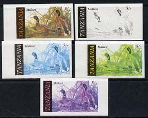 Tanzania 1986 John Audubon Birds 5s (Mallard) set of 5 unmounted mint imperf progressive colour proofs incl all 4 colours (as SG 464)
