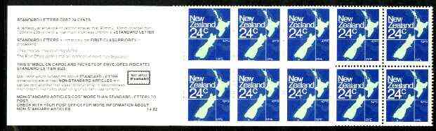 Booklet - New Zealand 1982 $2.40 booklet containing pane of 10 x 24c (Map) perf 12.5, SB 37