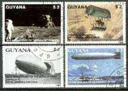 Guyana 1988 Aviation Achievements (Man on Moon, Zeppelins, etc) complete set of 4 fine cto used. Sc #2008
