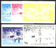 St Vincent - Bequia 1986 World Cup Football 75c (Italy v W Germany) set of 5 imperf progressive colour proofs comprising the 4 basic colours plus blue & magenta composite unmounted mint