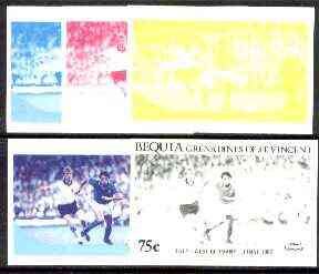 St Vincent - Bequia 1986 World Cup Football 75c (Italy v W Germany) set of 5 imperf progressive colour proofs comprising the 4 basic colours plus blue & magenta composite unmounted mint