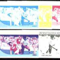 St Vincent - Bequia 1986 World Cup Football $1.50 (USSR v England) set of 5 imperf progressive colour proofs comprising the 4 basic colours plus blue & magenta composite unmounted mint