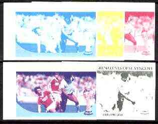St Vincent - Bequia 1986 World Cup Football $1.50 (USSR v England) set of 5 imperf progressive colour proofs comprising the 4 basic colours plus blue & magenta composite unmounted mint