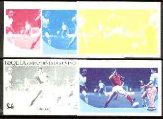 St Vincent - Bequia 1986 World Cup Football $6 (England Team) set of 5 imperf progressive colour proofs comprising the 4 basic colours plus blue & magenta composite unmounted mint