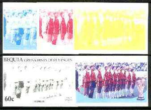 St Vincent - Bequia 1986 World Cup Football 60c (Denmark Team) set of 5 imperf progressive colour proofs comprising the 4 basic colours plus blue & magenta composite unmounted mint