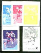 St Vincent - Bequia 1986 World Cup Football $2 (W Germany) set of 5 imperf progressive colour proofs comprising the 4 basic colours plus blue & magenta composite unmounted mint