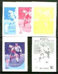 St Vincent - Bequia 1986 World Cup Football $2 (W Germany) set of 5 imperf progressive colour proofs comprising the 4 basic colours plus blue & magenta composite unmounted mint