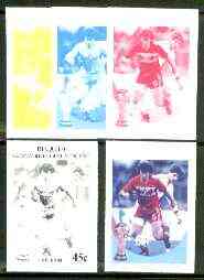 St Vincent - Bequia 1986 World Cup Football 45c (Belgium) set of 5 imperf progressive colour proofs comprising the 4 basic colours plus blue & magenta composite unmounted mint