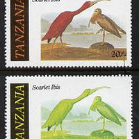 Tanzania 1986 John Audubon Birds 20s (Scarlet Ibis) with red omitted, complete sheetlet of 8 plus normal sheet, both unmounted mint (as SG 466)