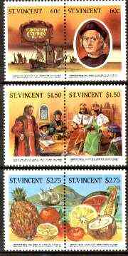 St Vincent 1986 500th Anniversary of Discovery of America (1st issue) perf set of 6 (3 se-tenant pairs) unmounted mint SG 952-57