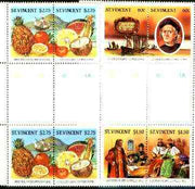 St Vincent 1986 500th Anniversary of Discovery of America (1st issue) perf set of 6 (3 se-tenant pairs) in se-tenant gutter pairs from uncut archive sheets (some ms markings) unmounted mint as SG 952-57