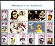 Angola 1999 Countdown to the Millennium #05 (1940-1949) perf sheetlet containing 4 values (Yalta Conf, Betty Grable, Judy Garland, Anne Frank & Pippi Longstocking) unmounted mint