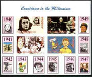 Angola 1999 Countdown to the Millennium #05 (1940-1949) imperf sheetlet containing 4 values (Yalta Conf, Betty Grable, Judy Garland, Anne Frank & Pippi Longstocking) unmounted mint