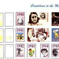 Angola 1999 Countdown to the Millennium #05 (1940-1949) sheetlet containing 4 values (Yalta Conf, Grable, Garland, Anne Frank & Pippi) the set of 5 imperf progressive proofs comprising various 2,3 & 4-colour combinations plus all ……Details Below