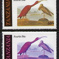 Tanzania 1986 John Audubon Birds 20s (Scarlet Ibis) with yellow omitted, plus normal unmounted mint (as SG 466)