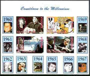 Angola 1999 Countdown to the Millennium #07 (1960-1969) imperf sheetlet containing 4 values (Elvis, Marilyn,101 Dalmations, J Dean, 007 James Bond, King & Kennedy) unmounted mint