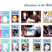 Angola 1999 Countdown to the Millennium #07 (1960-1969) sheetlet containing 4 values (Elvis, Marilyn,101 Dalmations, J Dean, 007 James Bond, King & Kennedy) the set of 5 imperf progressive proofs comprising various 2, 3 & 4-colour……Details Below