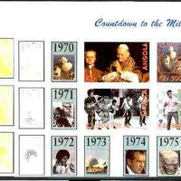 Angola 1999 Countdown to the Millennium #08 (1970-1979) sheetlet containing 4 values (John Paul II, Apollo 13, Jackson 5, Chess & Tony Jacklin) the set of 5 imperf progressive proofs comprising various 2,3 & 4-colour combinations ……Details Below